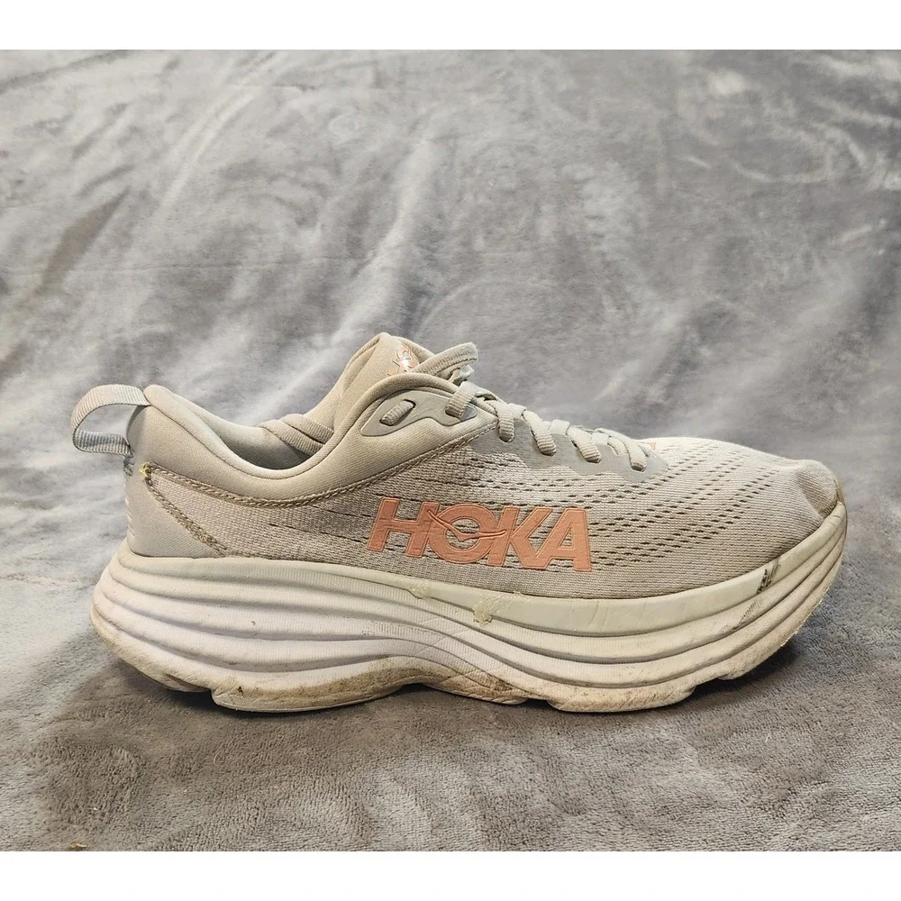 Hoka One‎ One Shoes Womens 9.5 Gray Pink Bondi 8 Sneakers Athleisure